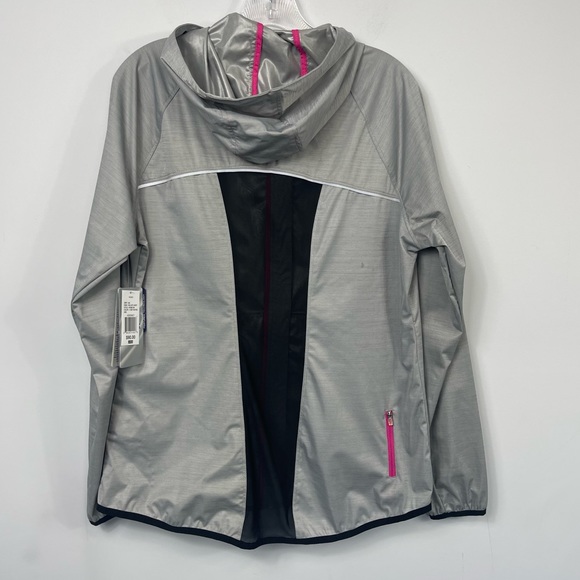 Asics Run Light Jacket Gray Heather Pink Trim Mesh Windbreaker Shell WT0851CW L - Picture 7 of 16